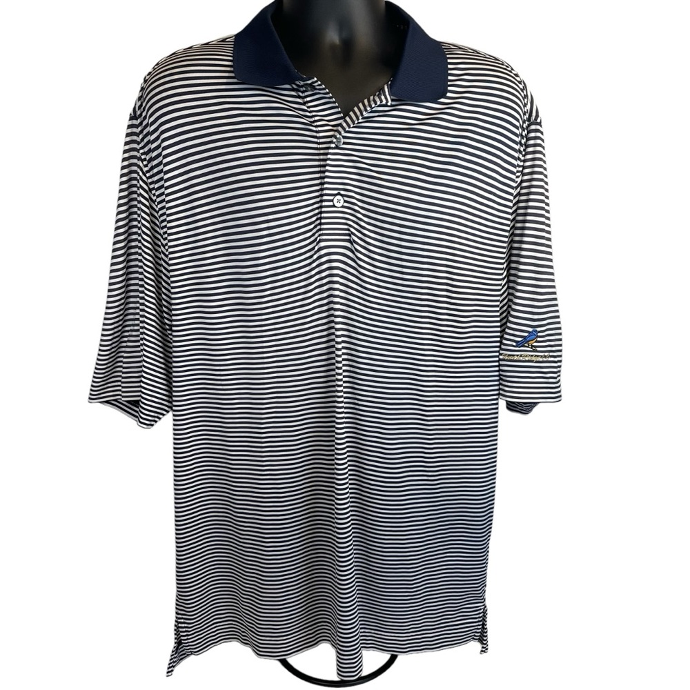 Mens FJ Footjoy North Ridge Blue Stripe Stretch Moisture Wicking Golf Shirt Sz L